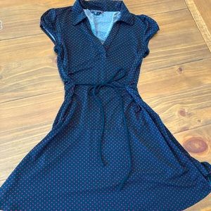 Red and black polka dot collared dress